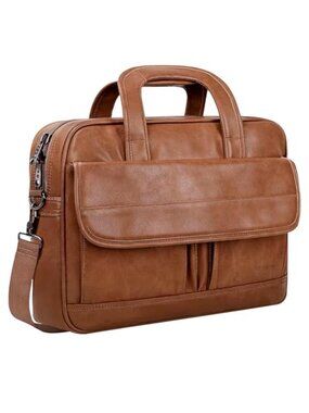 Leather Laptop Bag for Men Women Premium Laptop Briefcase Fits Up to 15.6 Inches